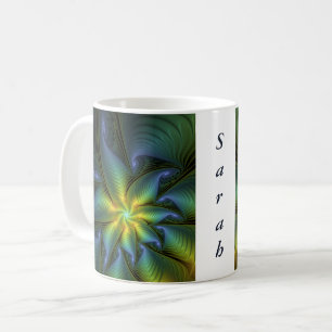 Abstrakter Star, Blue Green Golden Fraktal Kunstna Kaffeetasse