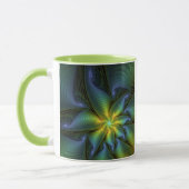 Abstrakter Star, Blue Green Golden Fraktal Kunstna Tasse (Links)