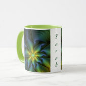 Abstrakter Star, Blue Green Golden Fraktal Kunstna Tasse (Vorderseite Links)