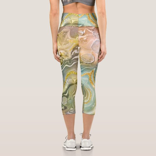 Abstrakter Stein aus flüssigem Marmor Textur Hinte Capri Leggings (Rückseite)