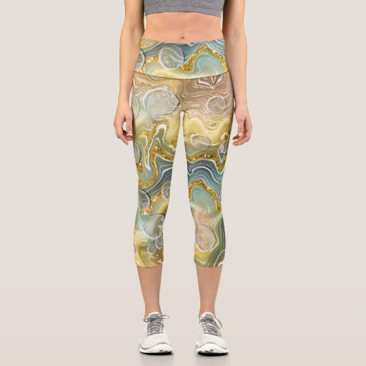 Abstrakter Stein aus flüssigem Marmor Textur Hinte Capri Leggings (Vorderseite)