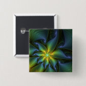 Abstrakter Stern, glänzende blaue grüne goldene Fr Button (Vorne & Hinten)