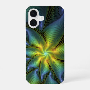 Abstrakter Stern, glänzende blaue grüne goldene Fr iPhone 16 Hülle