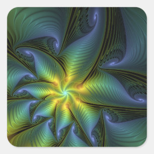Abstrakter Stern, glänzende blaue grüne goldene Fr Quadratischer Aufkleber