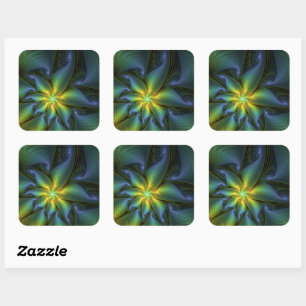 Abstrakter Stern, glänzende blaue grüne goldene Fr Quadratischer Aufkleber