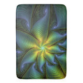 Abstrakter Stern, Shiny Blue Green Golden Fraktal Badematte (Vorderseite Vertikal)