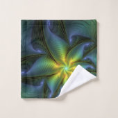 Abstrakter Stern, Shiny Blue Green Golden Fraktal  Badhandtuch Set (Waschlappen)