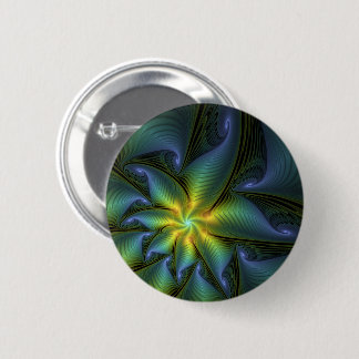 Abstrakter Stern, Shiny Blue Green Golden Fraktal Button