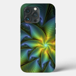 Abstrakter Stern, Shiny Blue Green Golden Fraktal  Case-Mate iPhone Hülle