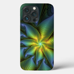 Abstrakter Stern, Shiny Blue Green Golden Fraktal Case-Mate iPhone Hülle