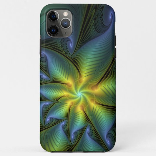 Abstrakter Stern, Shiny Blue Green Golden Fraktal  Case-Mate iPhone Hülle (Rückseite)