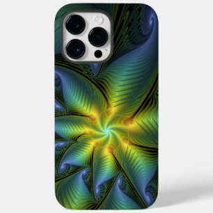 Abstrakter Stern, Shiny Blue Green Golden Fraktal Case-Mate iPhone 14 Pro Max Hülle
