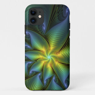 Abstrakter Stern, Shiny Blue Green Golden Fraktal Case-Mate iPhone Hülle