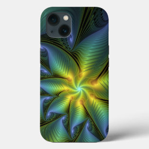 Abstrakter Stern, Shiny Blue Green Golden Fraktal Case-Mate iPhone Hülle