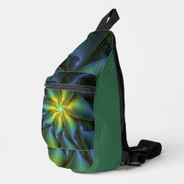 Abstrakter Stern, Shiny Blue Green Golden Fraktal  Crossbody Bag