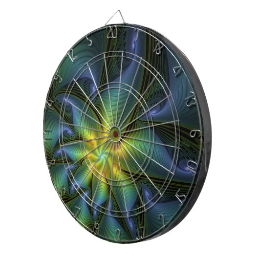 Abstrakter Stern, Shiny Blue Green Golden Fraktal Dartscheibe (Vorderseite rechts)