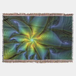 Abstrakter Stern, Shiny Blue Green Golden Fraktal Decke