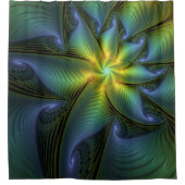 Abstrakter Stern, Shiny Blue Green Golden Fraktal  Duschvorhang (Vorderseite)