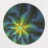 Abstrakter Stern, Shiny Blue Green Golden Fraktal Etiketten (Design 1)