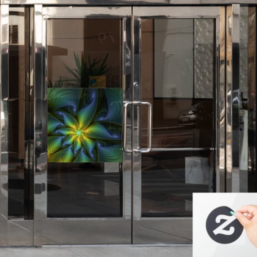 Abstrakter Stern, Shiny Blue Green Golden Fraktal Fensteraufkleber (Büro Tür)