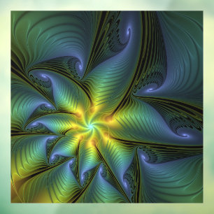 Abstrakter Stern, Shiny Blue Green Golden Fraktal Fensteraufkleber