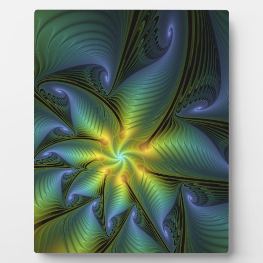 Abstrakter Stern, Shiny Blue Green Golden Fraktal  Fotoplatte (Vorderseite)