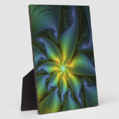 Abstrakter Stern, Shiny Blue Green Golden Fraktal  Fotoplatte (Seite)