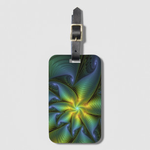 Abstrakter Stern, Shiny Blue Green Golden Fraktal  Gepäckanhänger