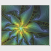 Abstrakter Stern, Shiny Blue Green Golden Fraktal Geschenkpapier (Flach)
