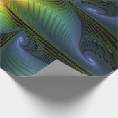 Abstrakter Stern, Shiny Blue Green Golden Fraktal Geschenkpapier (Ecke)