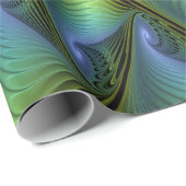 Abstrakter Stern, Shiny Blue Green Golden Fraktal Geschenkpapier (Rolleneckpunkt)