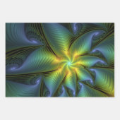 Abstrakter Stern, Shiny Blue Green Golden Fraktal  Geschenkpapier Set (Vorderseite 3)