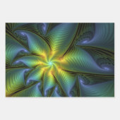 Abstrakter Stern, Shiny Blue Green Golden Fraktal Geschenkpapier Set (Vorderseite)
