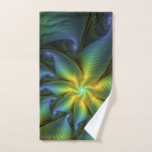Abstrakter Stern, Shiny Blue Green Golden Fraktal Handtuch