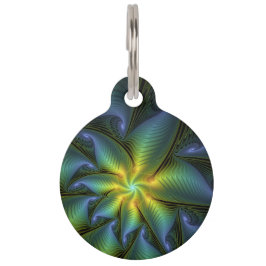 Abstrakter Stern, Shiny Blue Green Golden Fraktal  Haustiermarke