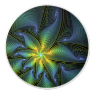 Abstrakter Stern, Shiny Blue Green Golden Fraktal Keramikknauf