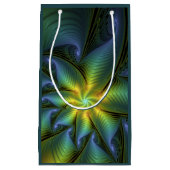 Abstrakter Stern, Shiny Blue Green Golden Fraktal Kleine Geschenktüte (Vorderseite)