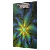 Abstrakter Stern, Shiny Blue Green Golden Fraktal  Klemmbrett (Links)