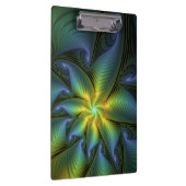 Abstrakter Stern, Shiny Blue Green Golden Fraktal  Klemmbrett (Rechts)