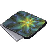 Abstrakter Stern, Shiny Blue Green Golden Fraktal  Laptopschutzhülle (Vorne Knopf)