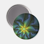 Abstrakter Stern, Shiny Blue Green Golden Fraktal Magnet (Vorderseite/Rückseite)