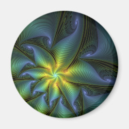 Abstrakter Stern, Shiny Blue Green Golden Fraktal  Magnet