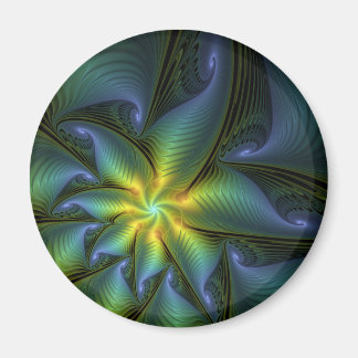 Abstrakter Stern, Shiny Blue Green Golden Fraktal Magnet