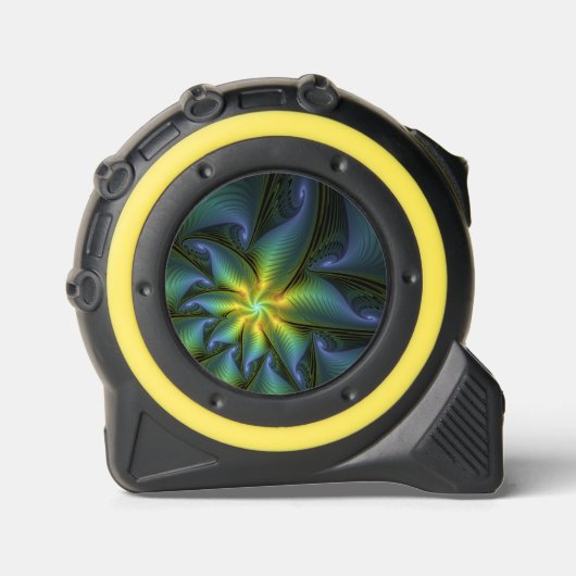 Abstrakter Stern, Shiny Blue Green Golden Fraktal Maßband (Vorderseite)