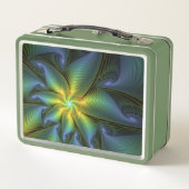 Abstrakter Stern, Shiny Blue Green Golden Fraktal  Metall Brotdose (Rückseite)