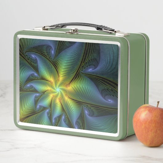 Abstrakter Stern, Shiny Blue Green Golden Fraktal  Metall Brotdose (Beispiel)