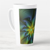 Abstrakter Stern, Shiny Blue Green Golden Fraktal  Milchtasse (Linke Ecke)