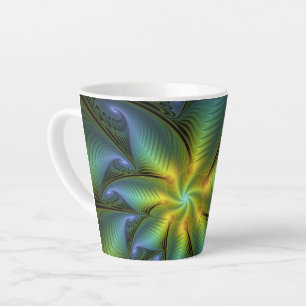 Abstrakter Stern, Shiny Blue Green Golden Fraktal Milchtasse