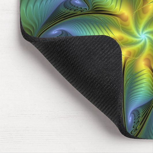 Abstrakter Stern, Shiny Blue Green Golden Fraktal Mousepad (Ecke)