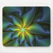 Abstrakter Stern, Shiny Blue Green Golden Fraktal  Mousepad (Vorne)